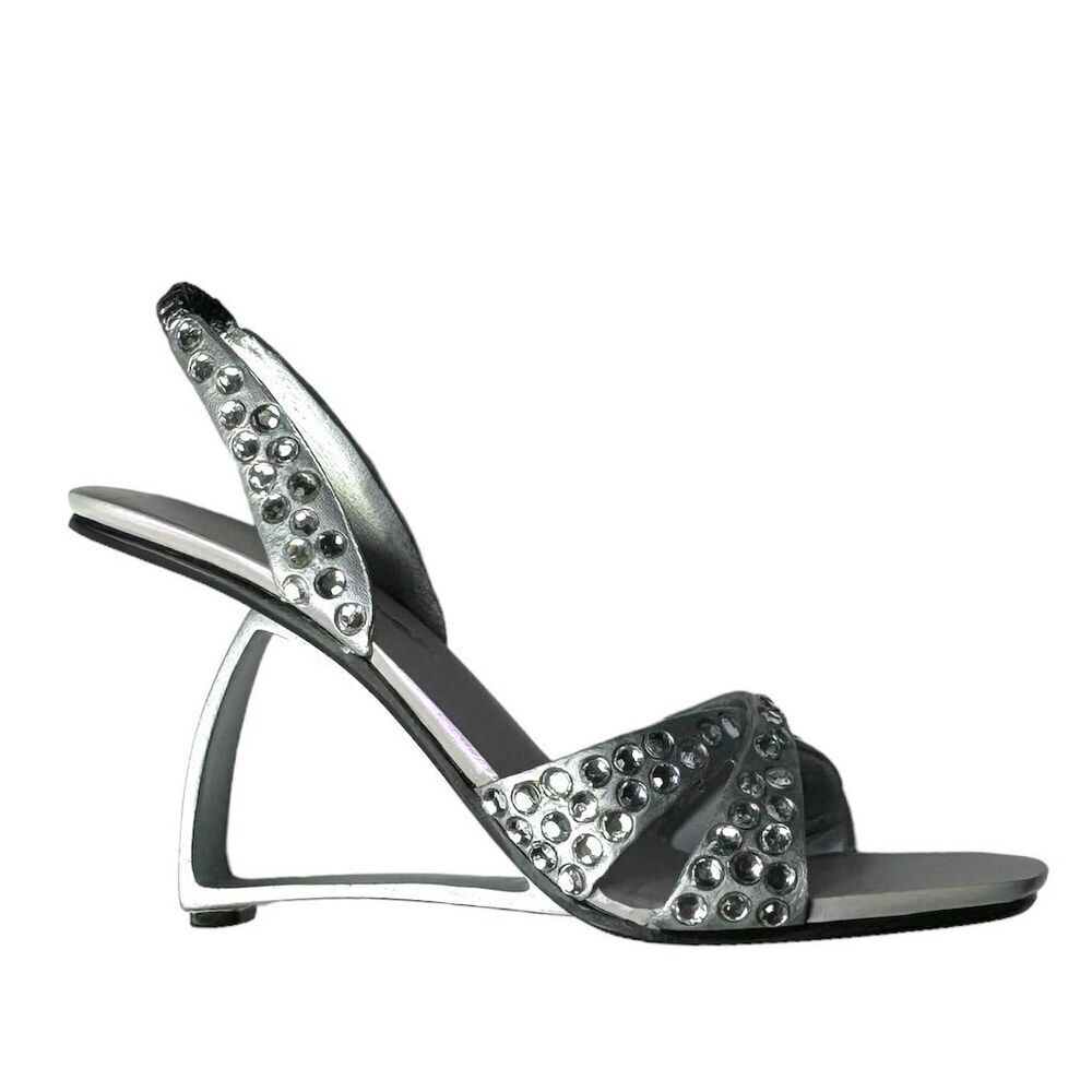 Just The Right Shoe Dazzle‎ Silver Crystal Embellished Heels Miniature Vintage